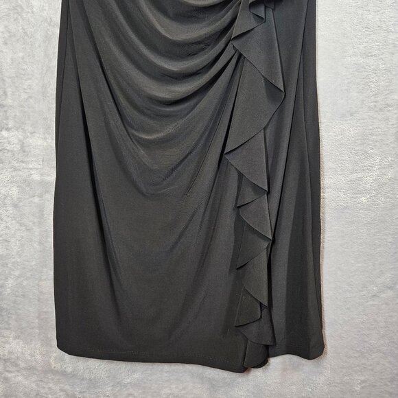 Jones Studio Draped Ruffle Midi Dress Womens Size 14 Black Party fitted cocktail - Picture 5 of 13